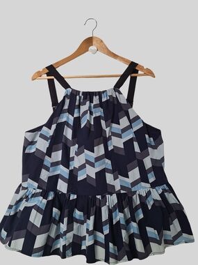 Peter Som Navy and Light Blue Sleeveless Top